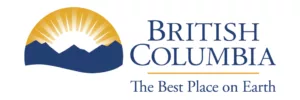 BC tourism logo in yellow and blue lettering that displays British Columbia The Best Place on Earth