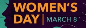 International Women's Day news feed image in black and neon colored green background and yellow colored lettering