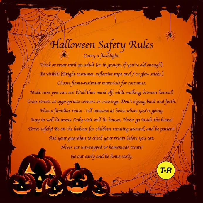 Black and orange Halloween Safety Rules news feed image